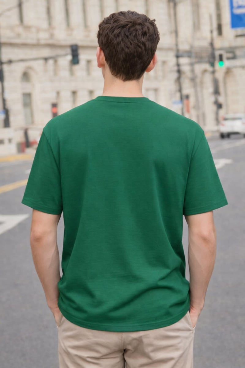 PockMAN Relaxed Fit Cotton Classic Round Neck Green Tshirt - Image 4