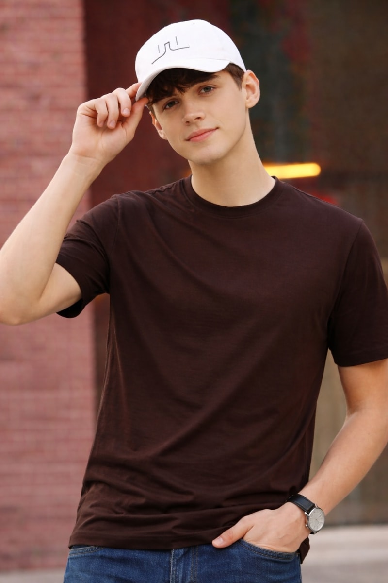 PockMAN Relaxed Fit Cotton Classic Round Neck Brown Tshirt - Image 3