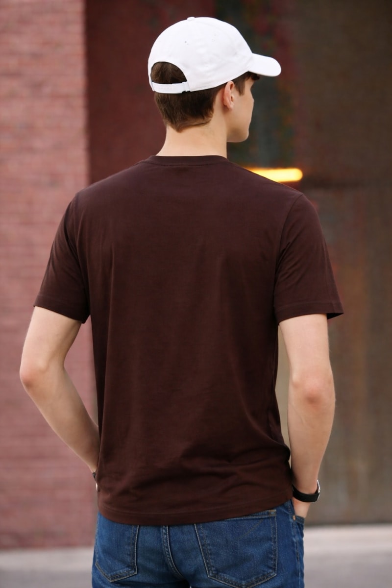 PockMAN Relaxed Fit Cotton Classic Round Neck Brown Tshirt - Image 4
