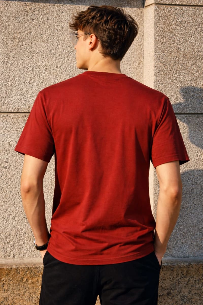 PockMAN Relaxed Fit Cotton Classic Round Neck Rust Tshirt - Image 4