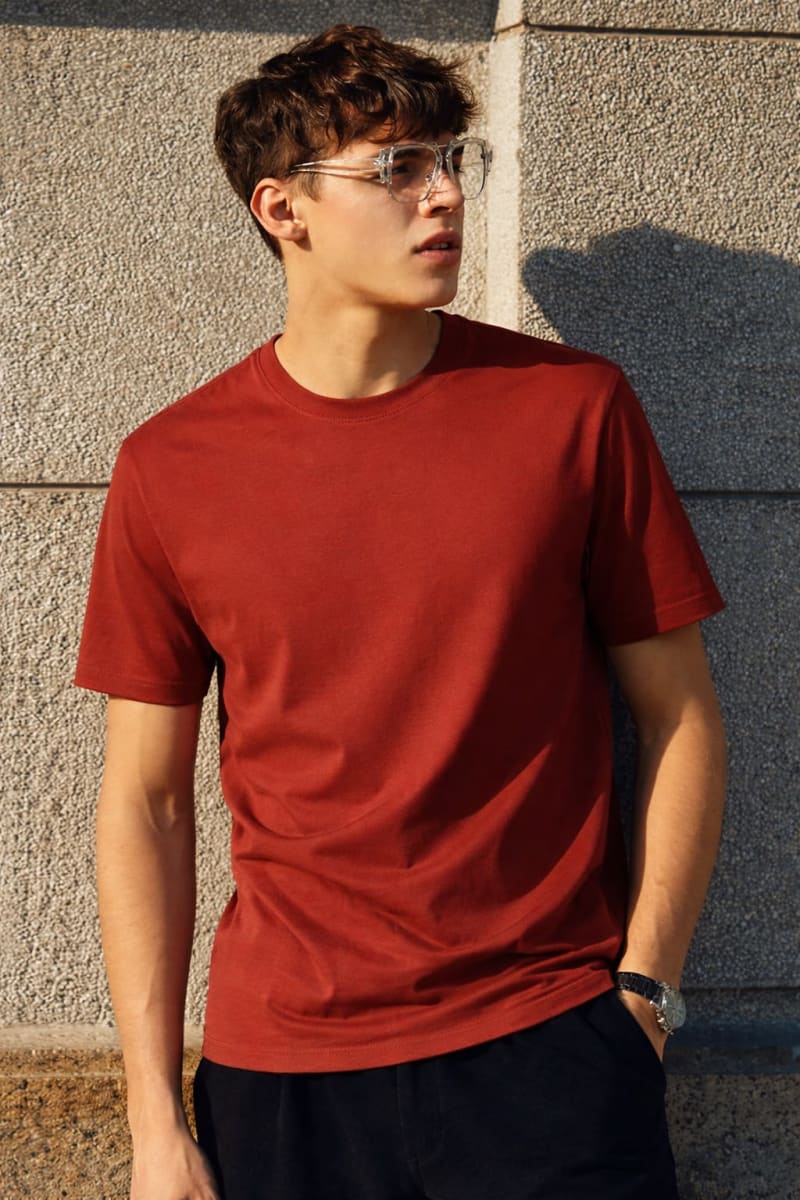 PockMAN Relaxed Fit Cotton Classic Round Neck Rust Tshirt - Image 3
