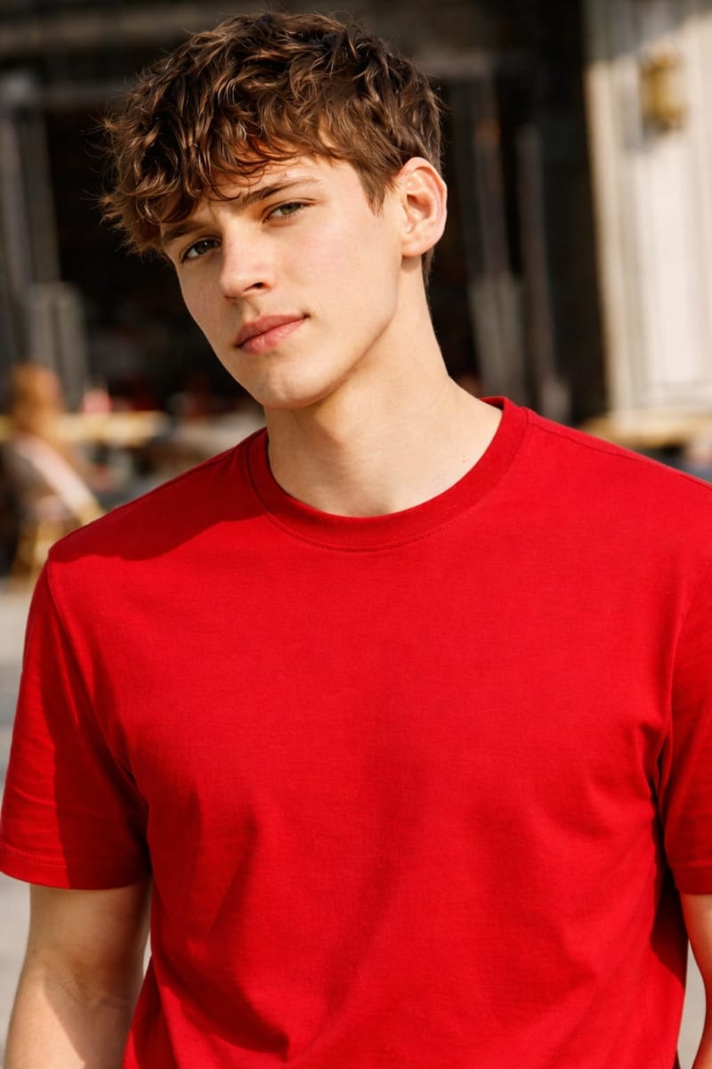 PockMAN Relaxed Fit Cotton Classic Round Neck Red Tshirt - Image 5