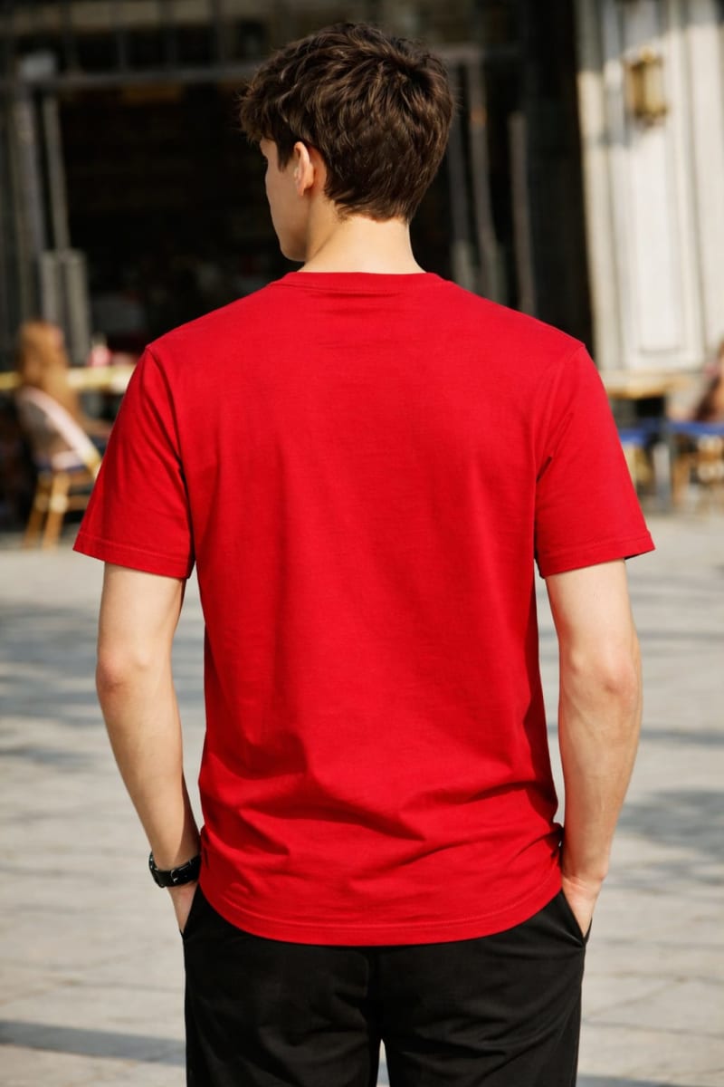 PockMAN Relaxed Fit Cotton Classic Round Neck Red Tshirt - Image 4