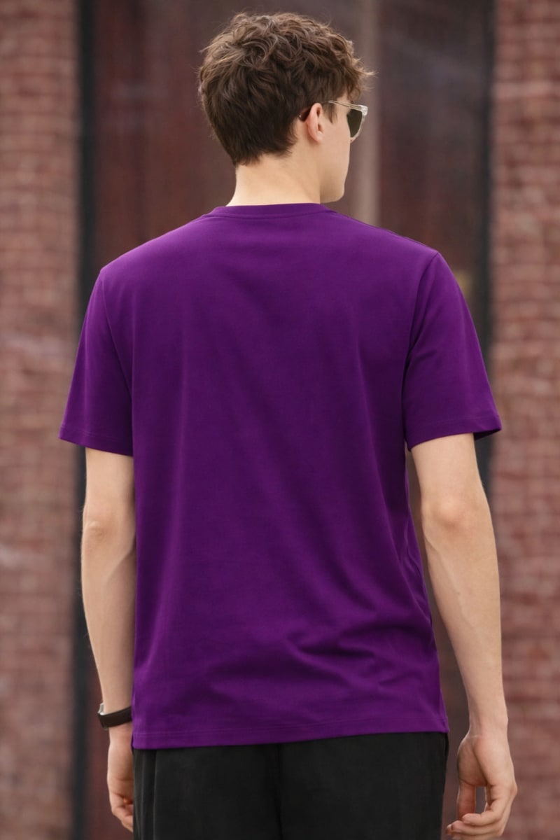 PockMAN Relaxed Fit Cotton Classic Round Neck Voilet Tshirt - Image 4