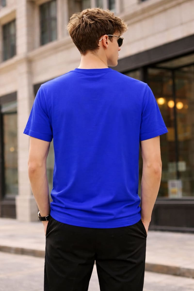PockMAN Relaxed Fit Cotton Classic Round Neck Royal Blue Tshirt - Image 4