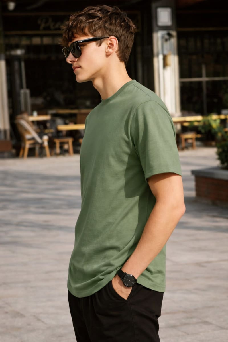 PockMAN Relaxed Fit Cotton Classic Round Neck Pista Tshirt - Image 3