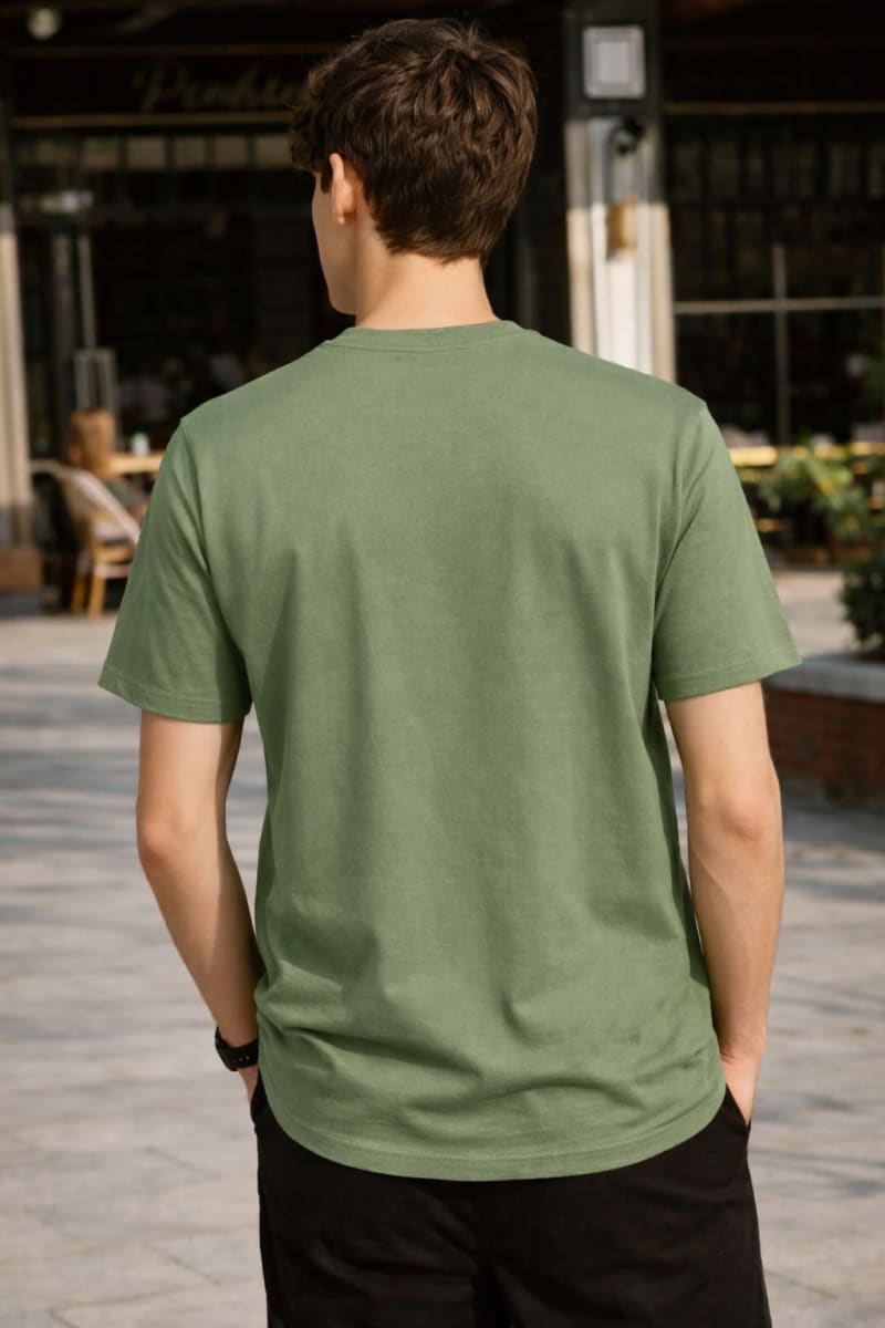 PockMAN Relaxed Fit Cotton Classic Round Neck Pista Tshirt - Image 4