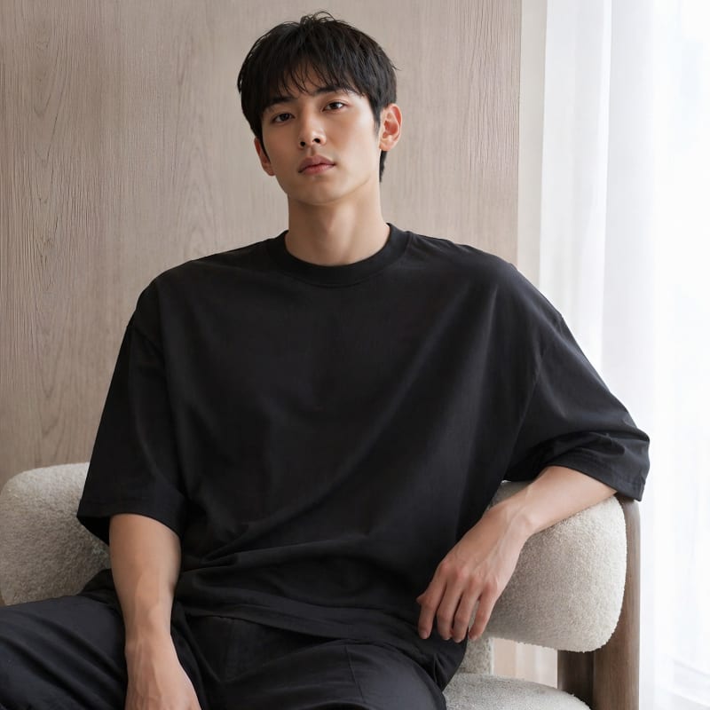 PockMAN Oversized Fit Cotton Classic Round Neck Black Tshirt - Image 3
