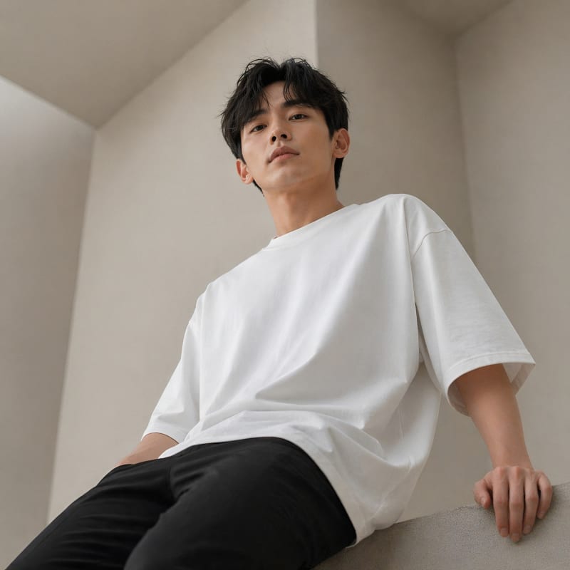 PockMAN Oversized Fit Cotton Classic Round Neck White Tshirt - Image 3