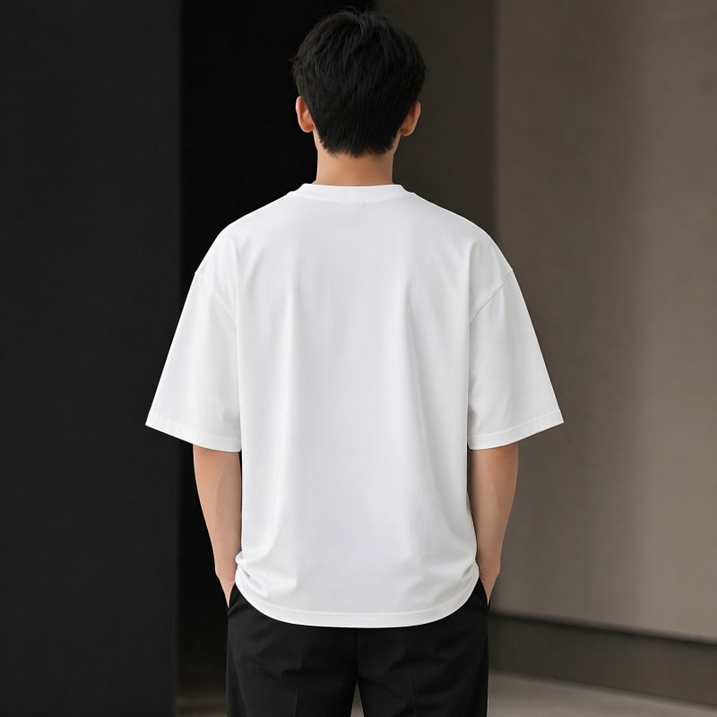 PockMAN Oversized Fit Cotton Classic Round Neck White Tshirt - Image 5