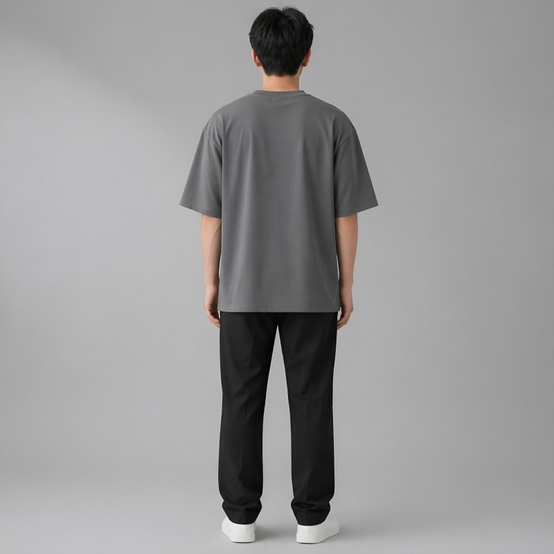 PockMAN Oversized Fit Cotton Classic Round Neck Grey Tshirt - Image 5