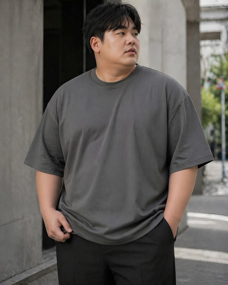 PockMAN Oversized Fit Cotton Classic Round Neck Grey Tshirt - Image 6