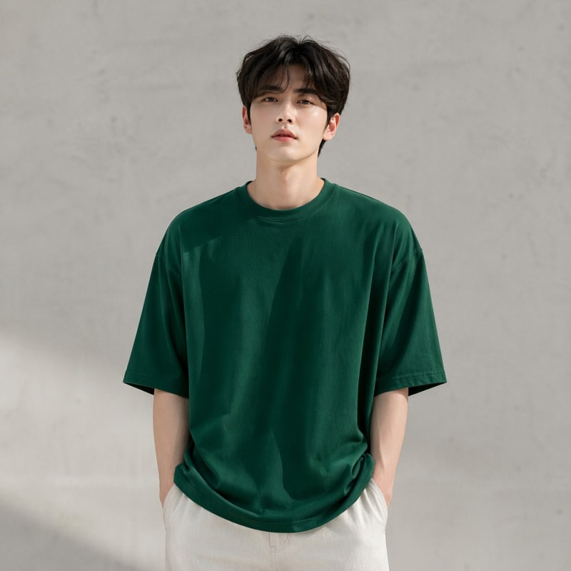 PockMAN Oversized Fit Cotton Classic Round Neck Green Tshirt - Image 3