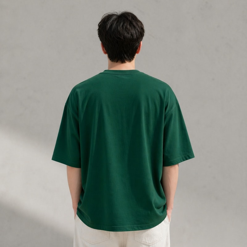 PockMAN Oversized Fit Cotton Classic Round Neck Green Tshirt - Image 5