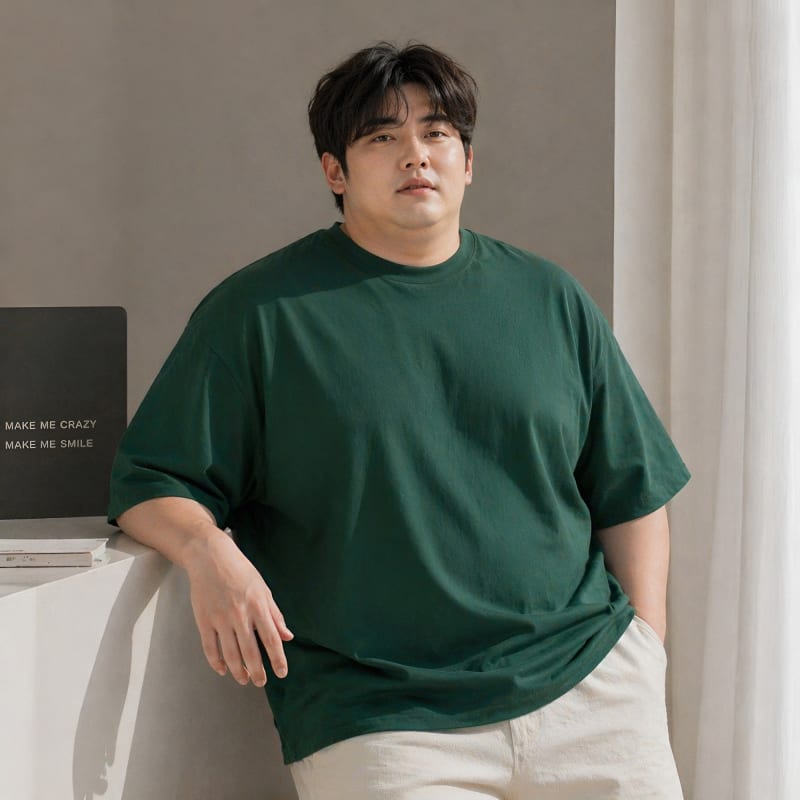 PockMAN Oversized Fit Cotton Classic Round Neck Green Tshirt - Image 6