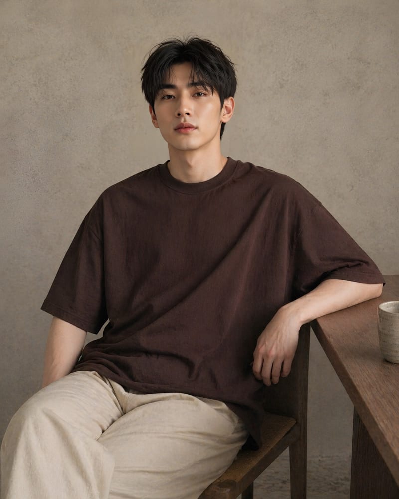 PockMAN Oversized Fit Cotton Classic Round Neck Brown Tshirt - Image 3
