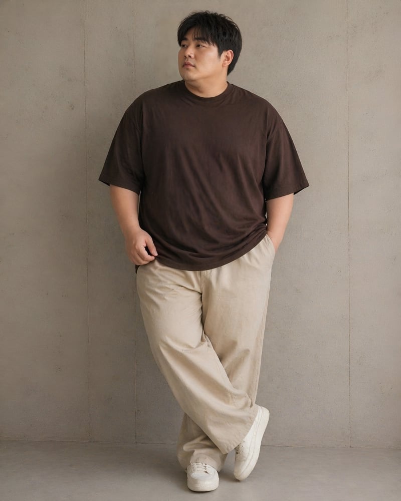 PockMAN Oversized Fit Cotton Classic Round Neck Brown Tshirt - Image 6
