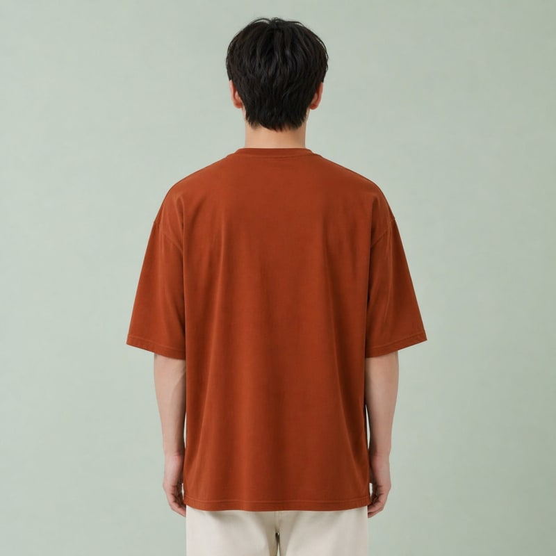 PockMAN Oversized Fit Cotton Classic Round Neck Rust Tshirt - Image 5