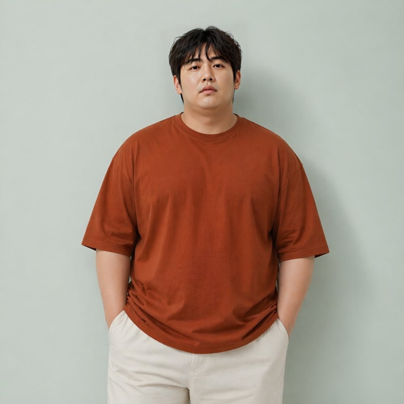 PockMAN Oversized Fit Cotton Classic Round Neck Rust Tshirt - Image 6