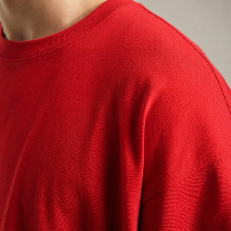 PockMAN Oversized Fit Cotton Classic Round Neck Red Tshirt - Image 4
