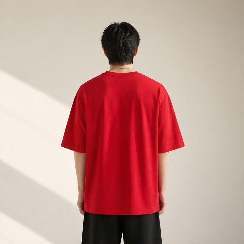 PockMAN Oversized Fit Cotton Classic Round Neck Red Tshirt - Image 5