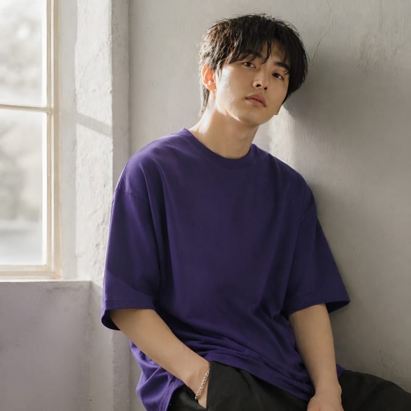 PockMAN Oversized Fit Cotton Classic Round Neck Voilet Tshirt - Image 3