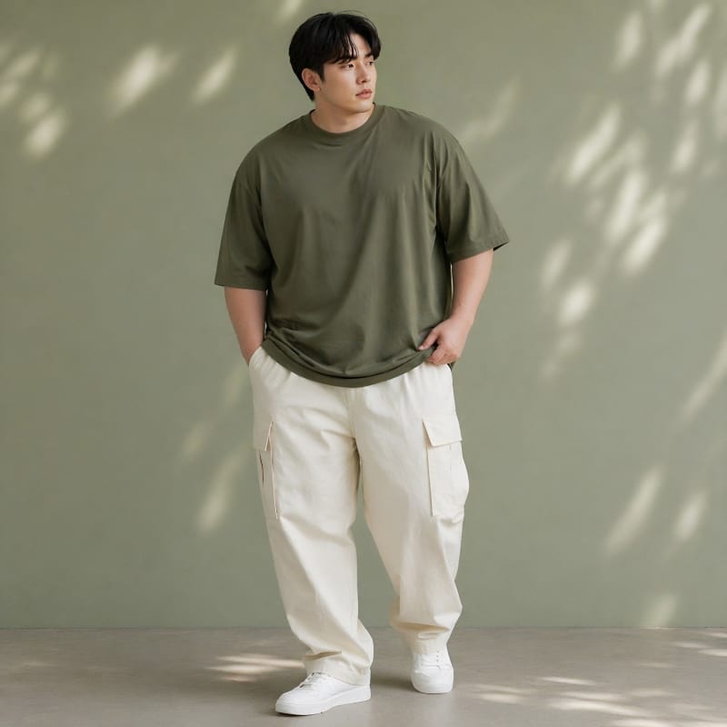 PockMAN Oversized Fit Cotton Classic Round Neck Olive Tshirt - Image 6
