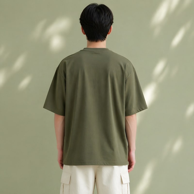 PockMAN Oversized Fit Cotton Classic Round Neck Olive Tshirt - Image 5
