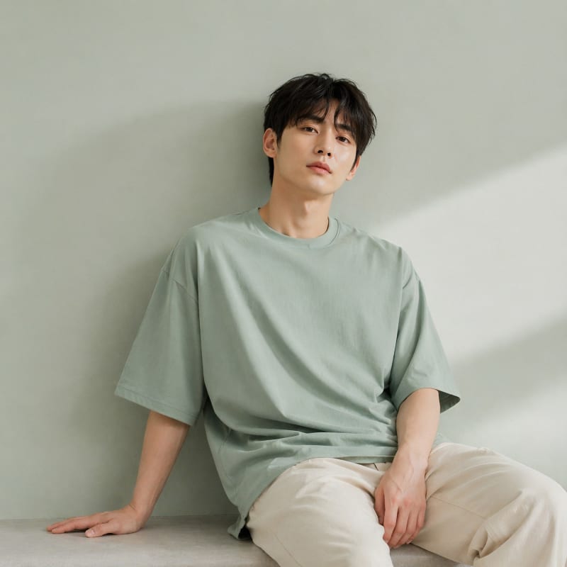 PockMAN Oversized Fit Cotton Classic Round Neck Pista Tshirt - Image 3