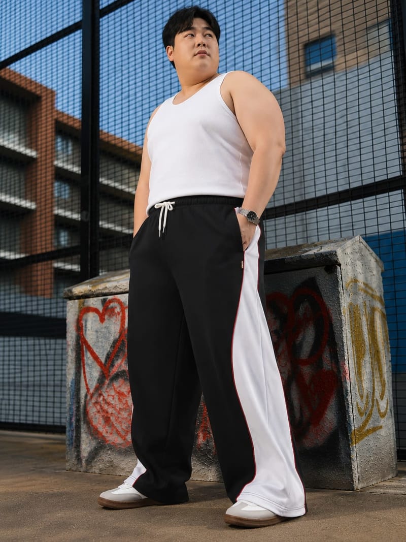 PockMAN Men Black & White Curve Pipping Wide Leg Comfort Joggers - Image 6
