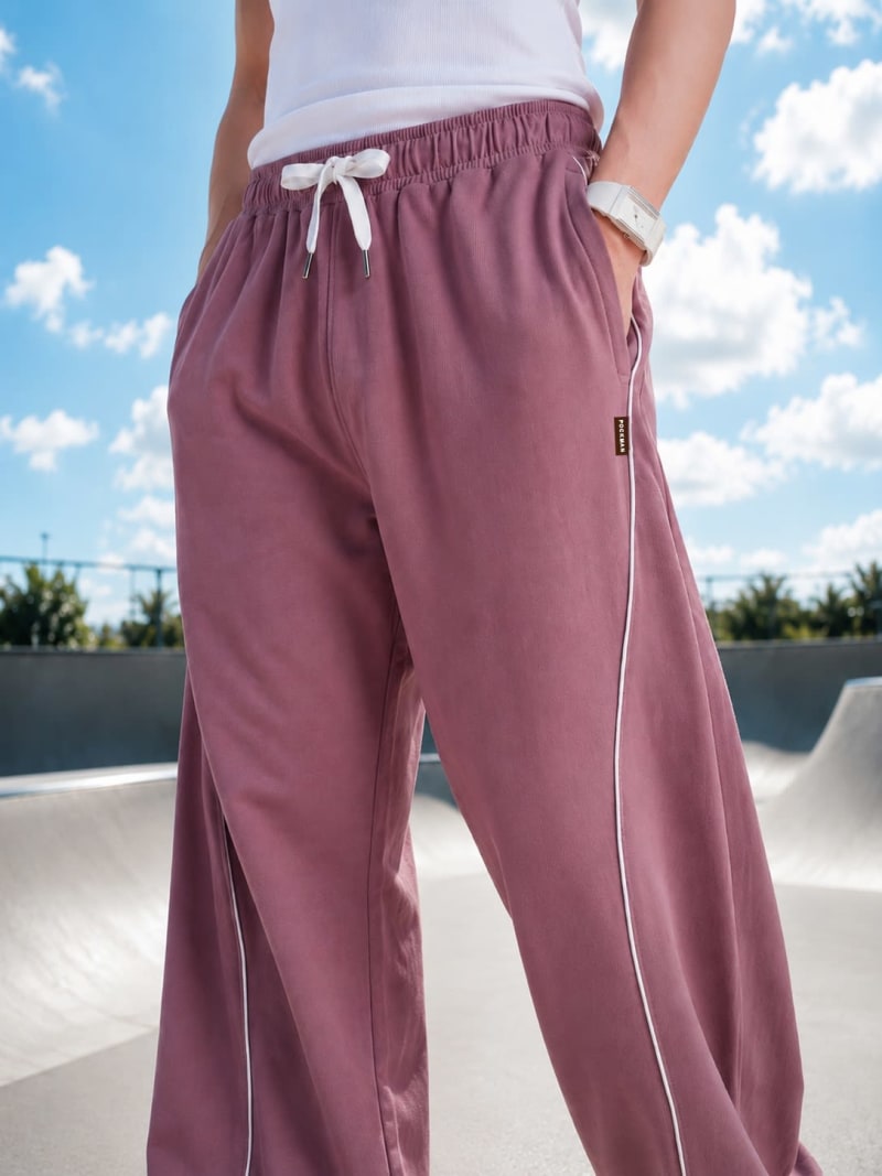 PockMAN Men Mauve Curve Pipping Wide Leg Comfort Joggers - Image 3