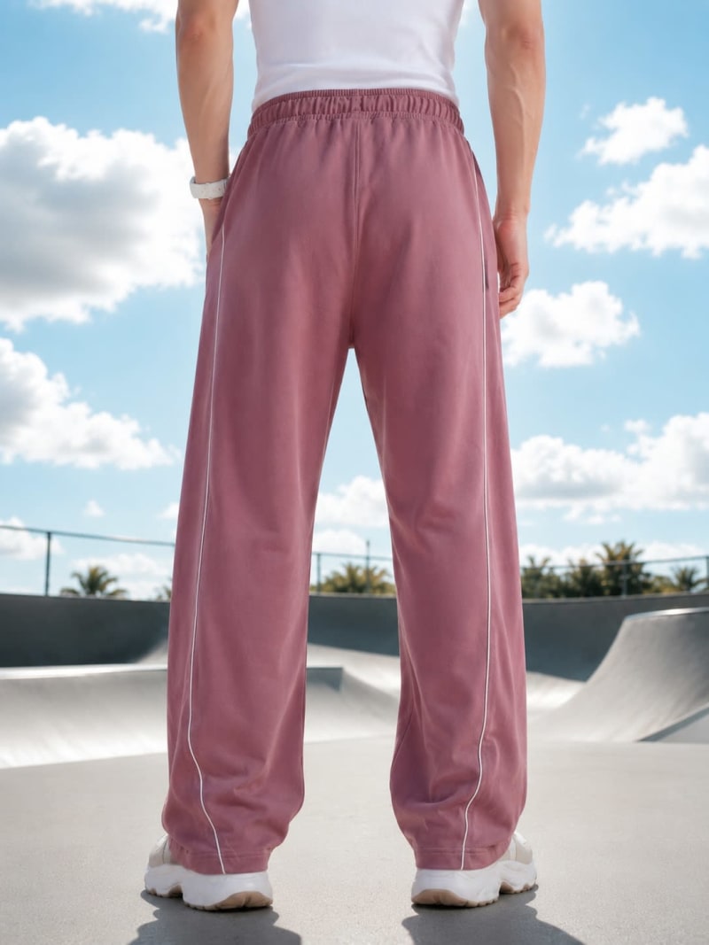 PockMAN Men Mauve Curve Pipping Wide Leg Comfort Joggers - Image 4