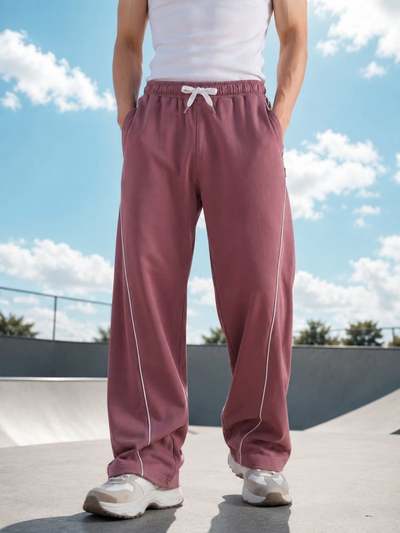 PockMAN Men Mauve Curve Pipping Wide Leg Comfort Joggers - Image 6