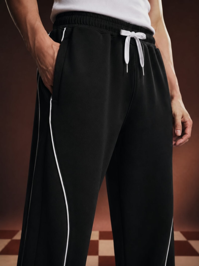 PockMAN Men Black Curve Pipping Wide Leg Comfort Joggers - Image 5