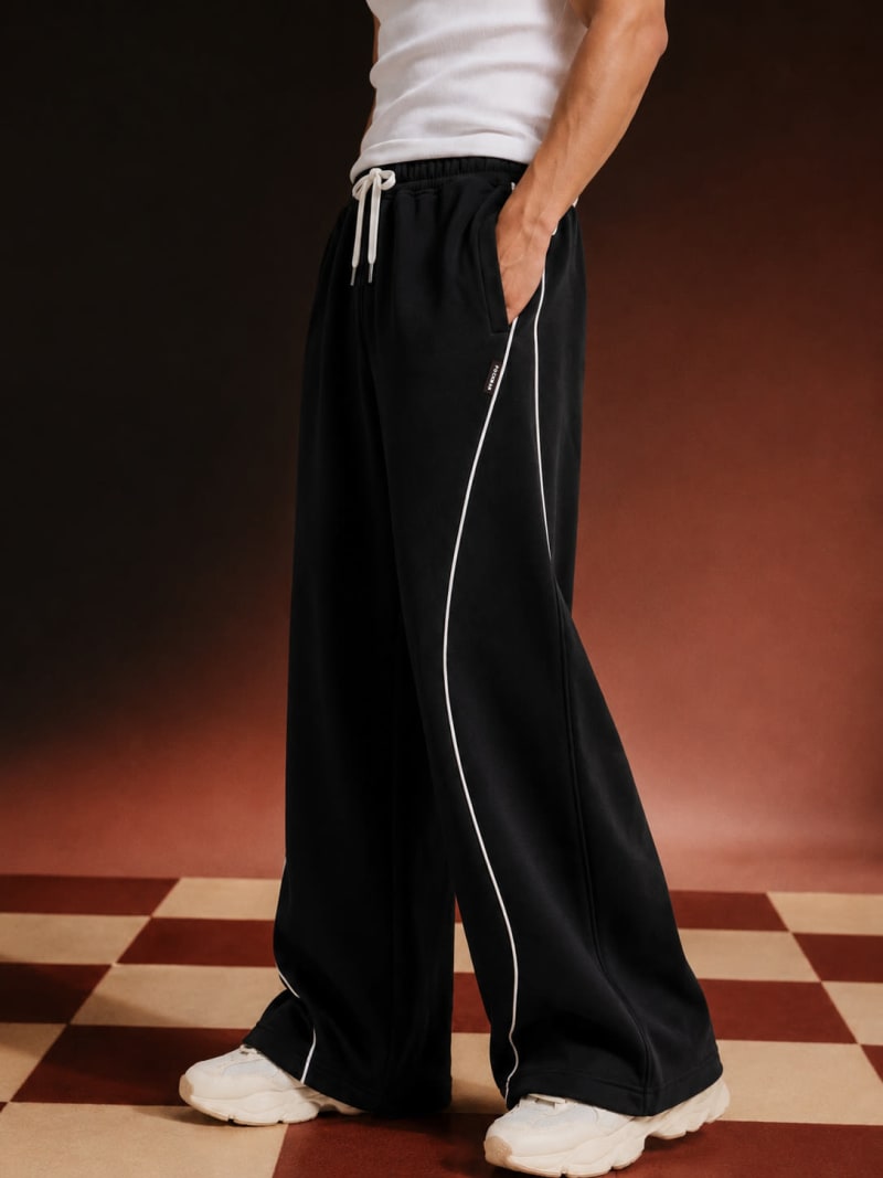 PockMAN Men Black Curve Pipping Wide Leg Comfort Joggers - Image 6