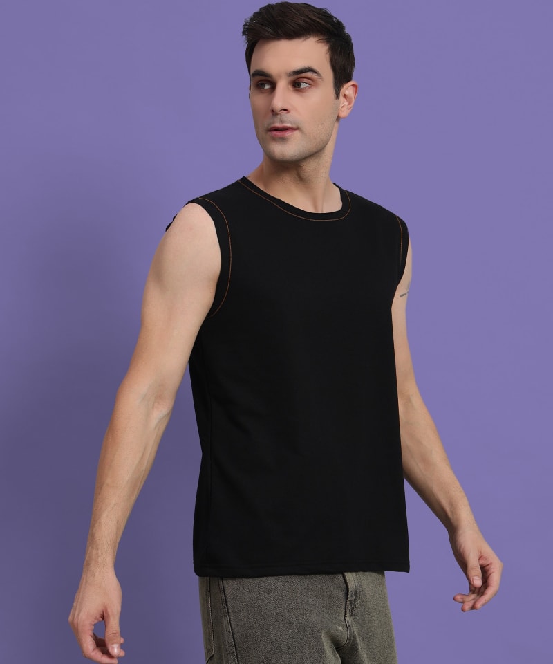 PockMAN Men Cotton Terry Contrast Thread Stitch Tank - Image 4