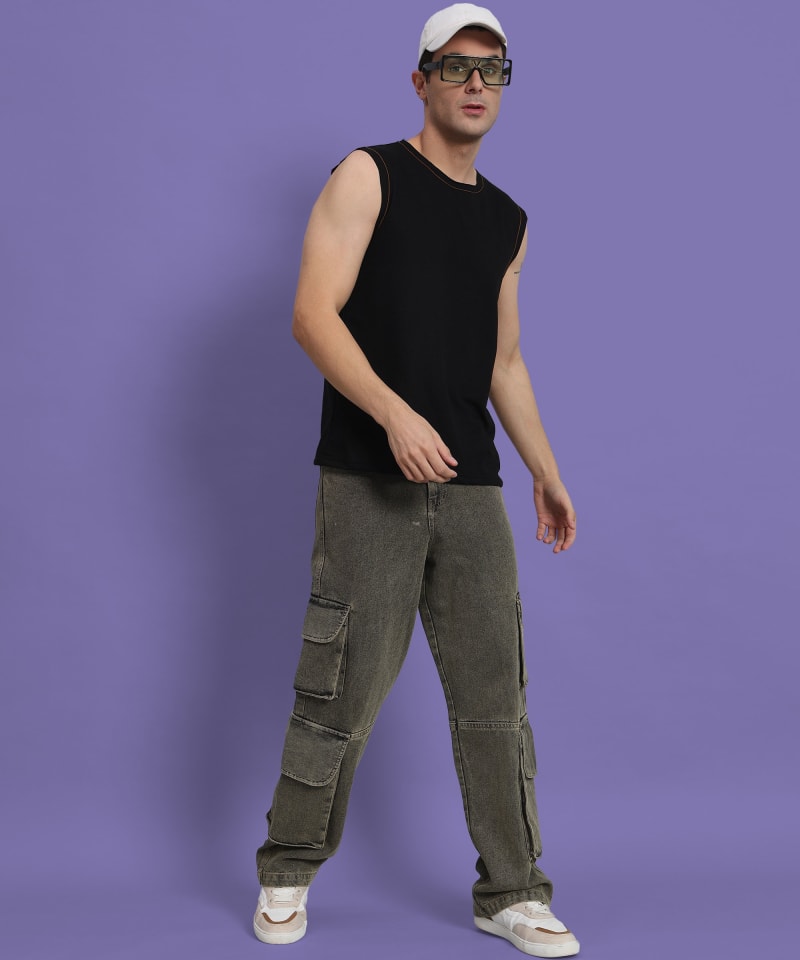 PockMAN Men Cotton Terry Contrast Thread Stitch Tank - Image 5