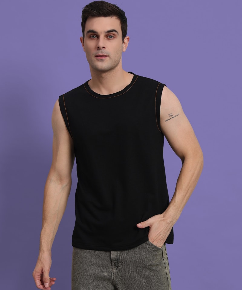 PockMAN Men Cotton Terry Contrast Thread Stitch Tank - Image 3