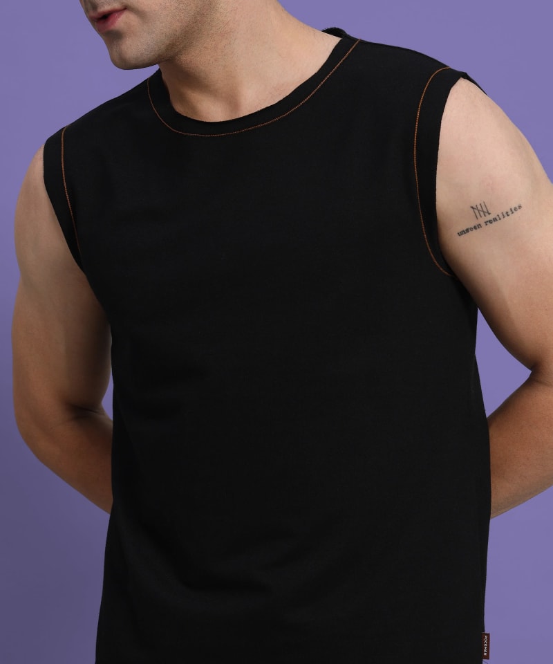 PockMAN Men Cotton Terry Contrast Thread Stitch Tank - Image 7