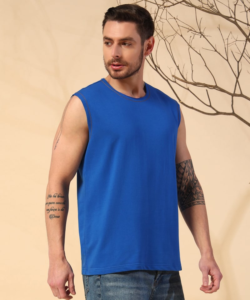 PockMAN Men Cotton Terry Contrast Thread Stitch Tank - Image 4