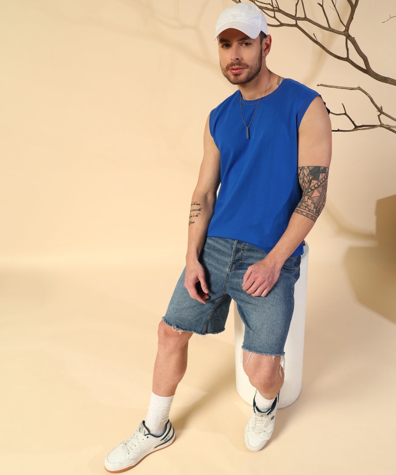 PockMAN Men Cotton Terry Contrast Thread Stitch Tank - Image 3