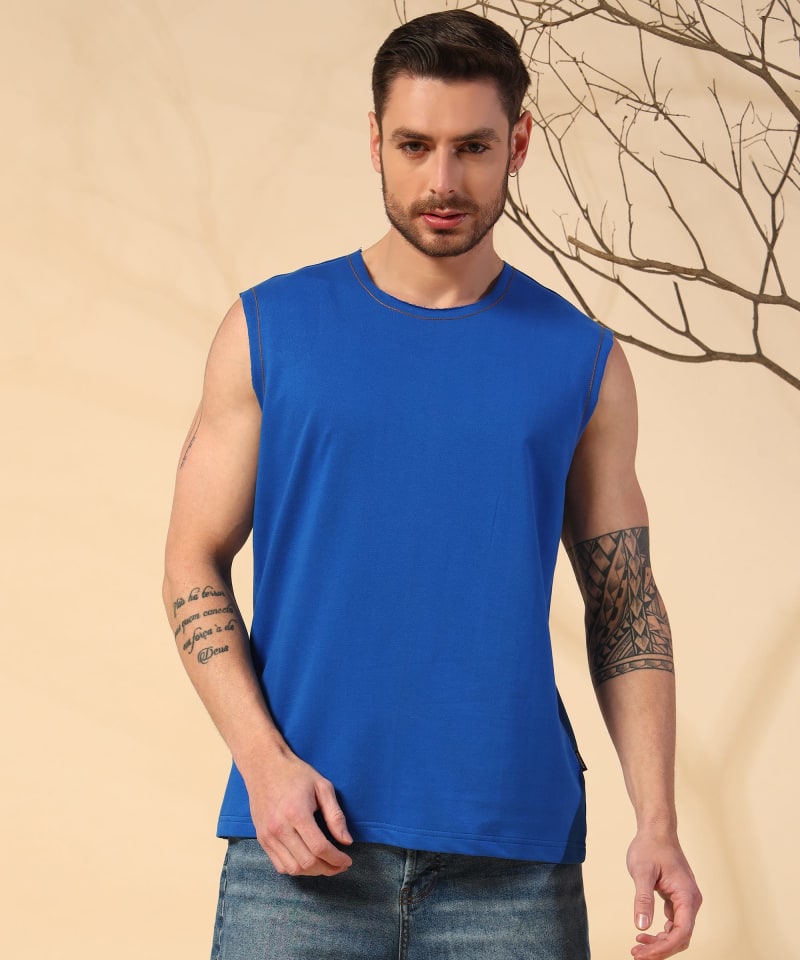 PockMAN Men Cotton Terry Contrast Thread Stitch Tank - Image 5