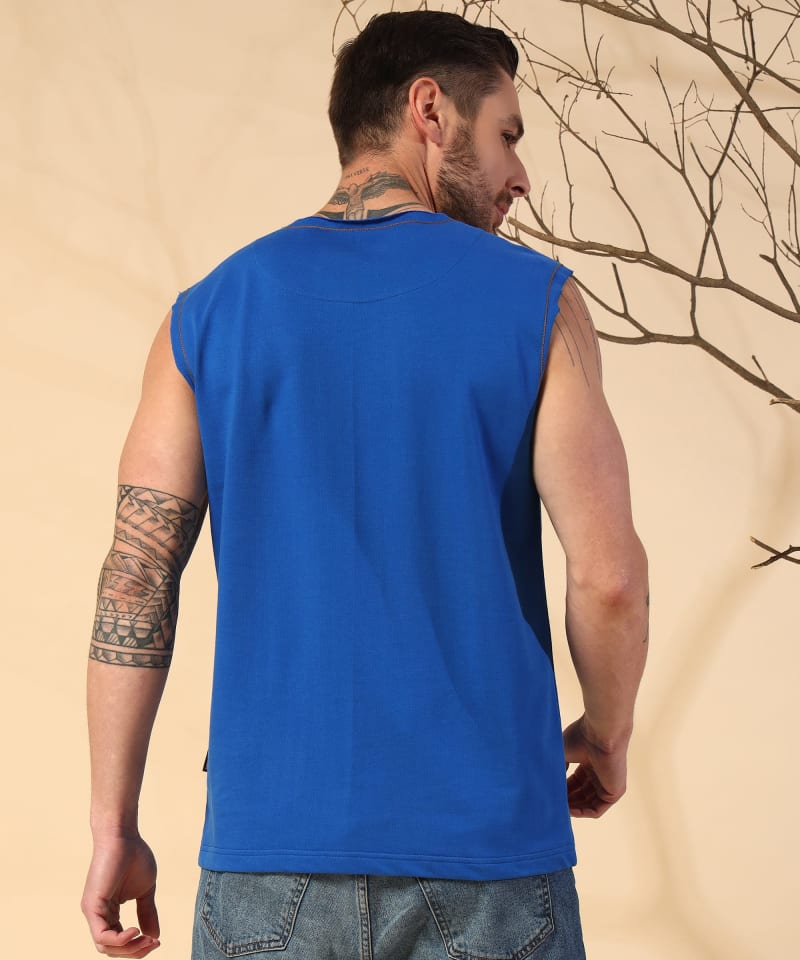PockMAN Men Cotton Terry Contrast Thread Stitch Tank - Image 6