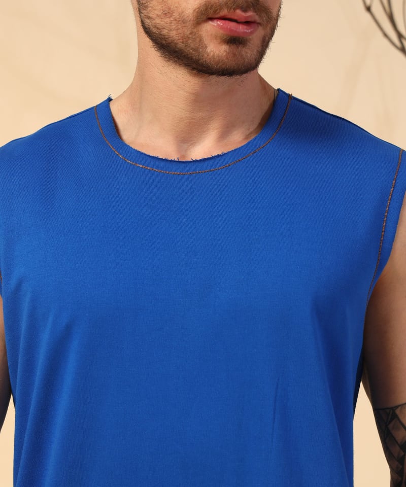 PockMAN Men Cotton Terry Contrast Thread Stitch Tank - Image 7
