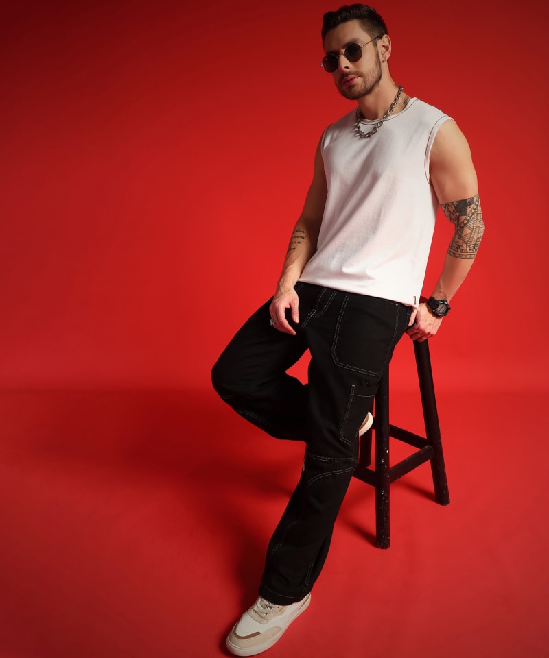 PockMAN Men Cotton Terry Contrast Thread Stitch Tank - Image 5