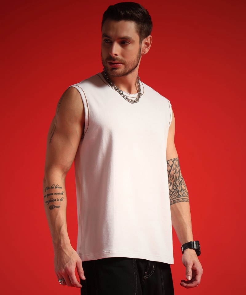 PockMAN Men Cotton Terry Contrast Thread Stitch Tank - Image 3