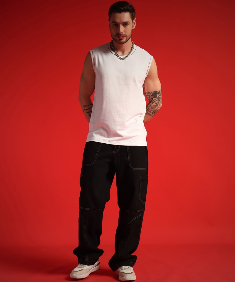 PockMAN Men Cotton Terry Contrast Thread Stitch Tank - Image 4