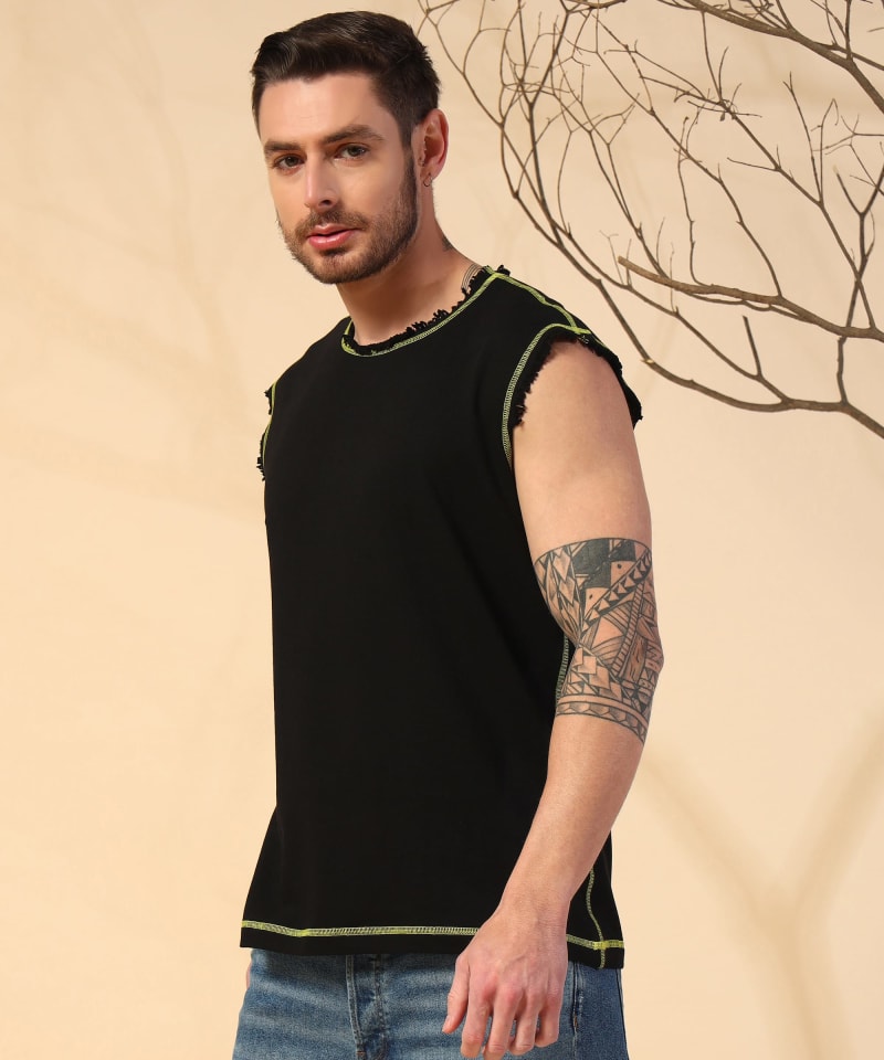 PockMAN Men Cotton Terry Contrast Thread Stitch Tank - Image 3