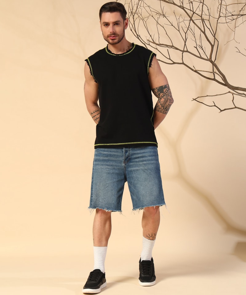 PockMAN Men Cotton Terry Contrast Thread Stitch Tank - Image 5