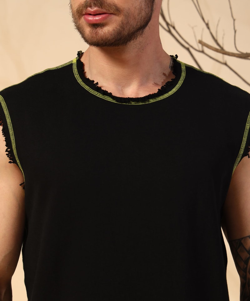 PockMAN Men Cotton Terry Contrast Thread Stitch Tank - Image 6
